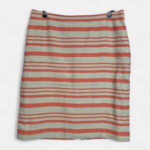Talbots Womens Size 12 Coral Beige Striped Cotton Linen Blend Pencil Skirt VN300